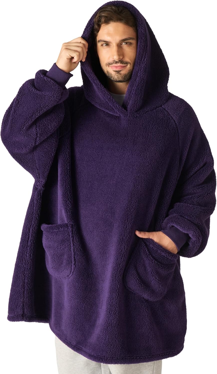 Bedsure Wearable Blanket Hoodies, Blanket Hoodie as Mothers Day Birthday Gifts for Mom Women, Warm Cozy Soft Sweatshirt Hooded Blankets for Women Men Adults, Grey, Standard