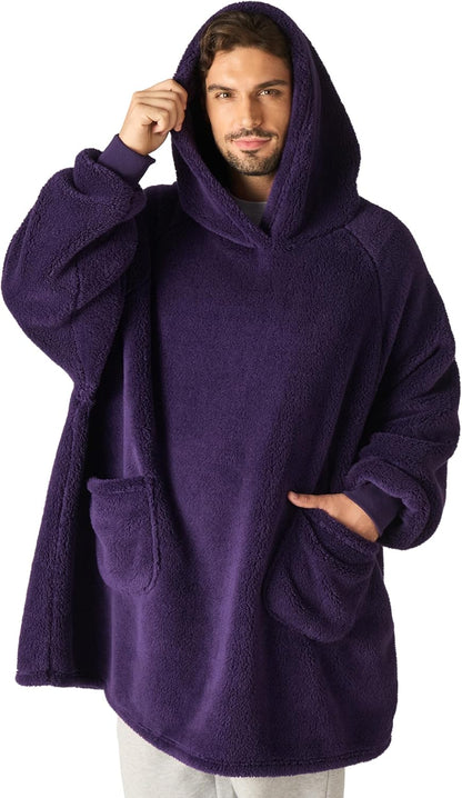 Bedsure Wearable Blanket Hoodies, Blanket Hoodie as Mothers Day Birthday Gifts for Mom Women, Warm Cozy Soft Sweatshirt Hooded Blankets for Women Men Adults, Grey, Standard