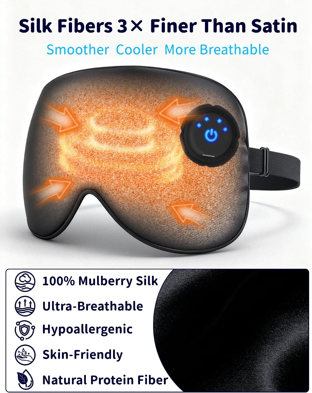 Heated Eye Mask for Dry Eyes, Cordless Rechargeable Warm Compress with 100% Mulberry Silk Cover, 3 Heat Settings, 20-Min Auto-Off, FSA-HSA Eligible Eye Mask for Home, Office & Travel