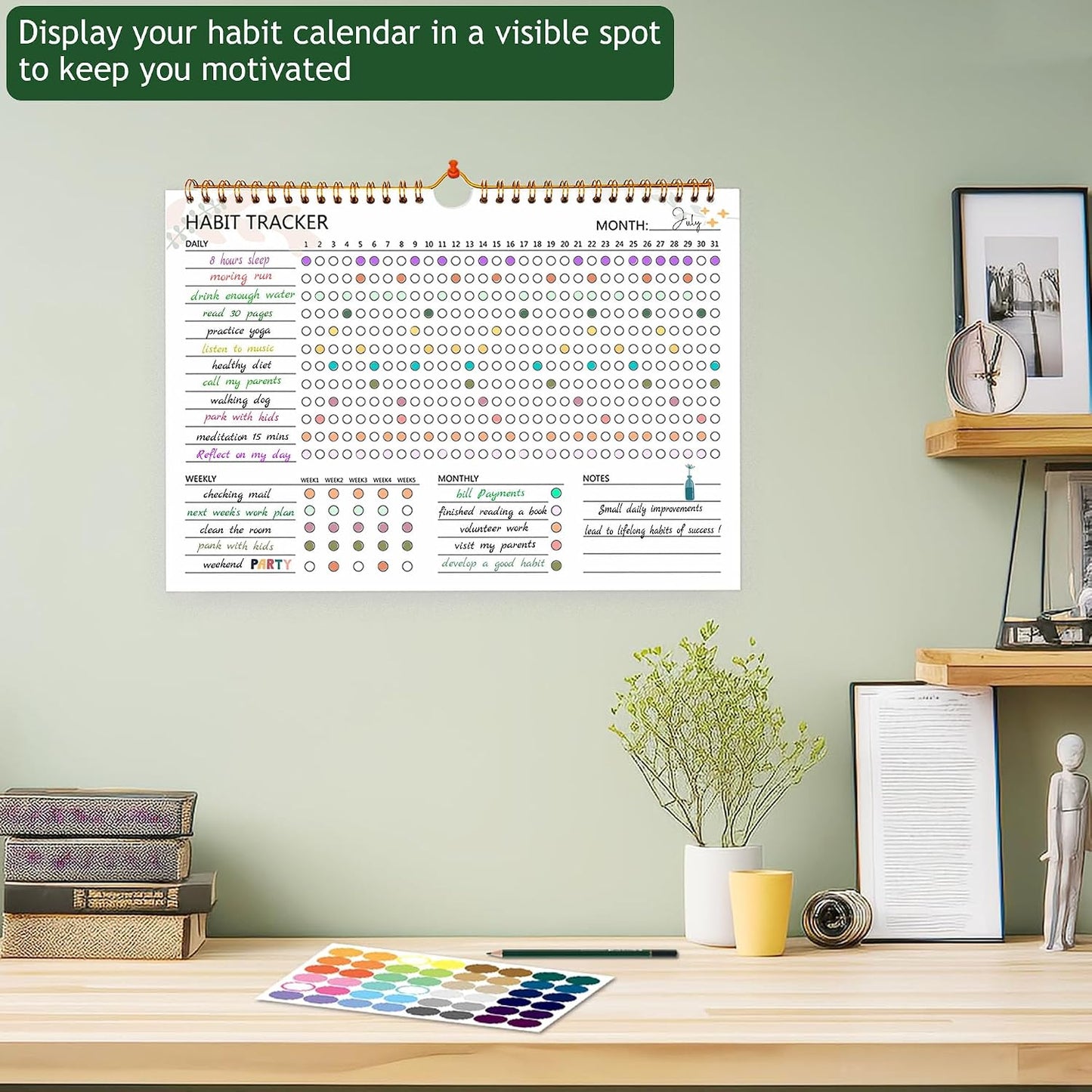 Habit Tracker Calendar, Daily Weekly Goal and Habit Tracker Journal, 12 Months Undated Habits Tracker Planner with Spiral Binding, Boost Productivity Tool and Workout Calendar, 11.7"x8.5"