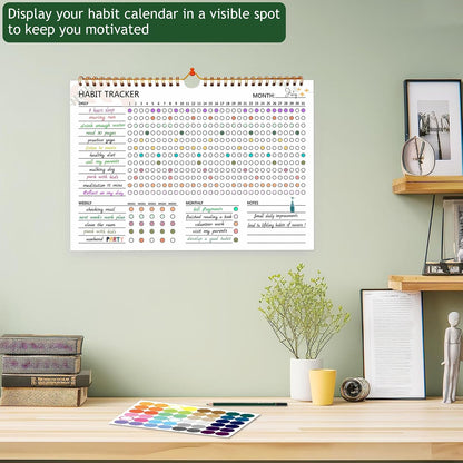 Habit Tracker Calendar, Aesthetic Daily Weekly Goal and Habit Tracker Journal, 12 Months Undated Habits Tracker Planner with Spiral Binding, Boost Productivity Tool and Workout Calendar, 11.7"x8.5"