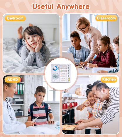 3-in-1 Visual Timer Task Timer with Chore Chart Board, ADHD Tool for Kids Adults Visual Schedule for Kids with Autism, Daily Checklist for Home, School, Classroom, Desk, Chore Chart