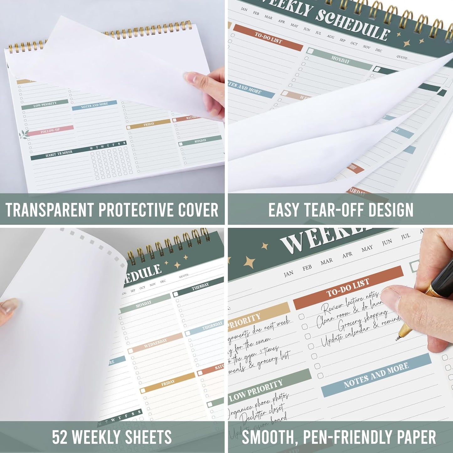 Rainbow Boho Weekly Planner Undated - 52 Sheets Weekly To Do List Notepad, Large 8.5x11" Tear-off Desk Weekly Planner Pad For Work, School, Home Office Organization & Productivity