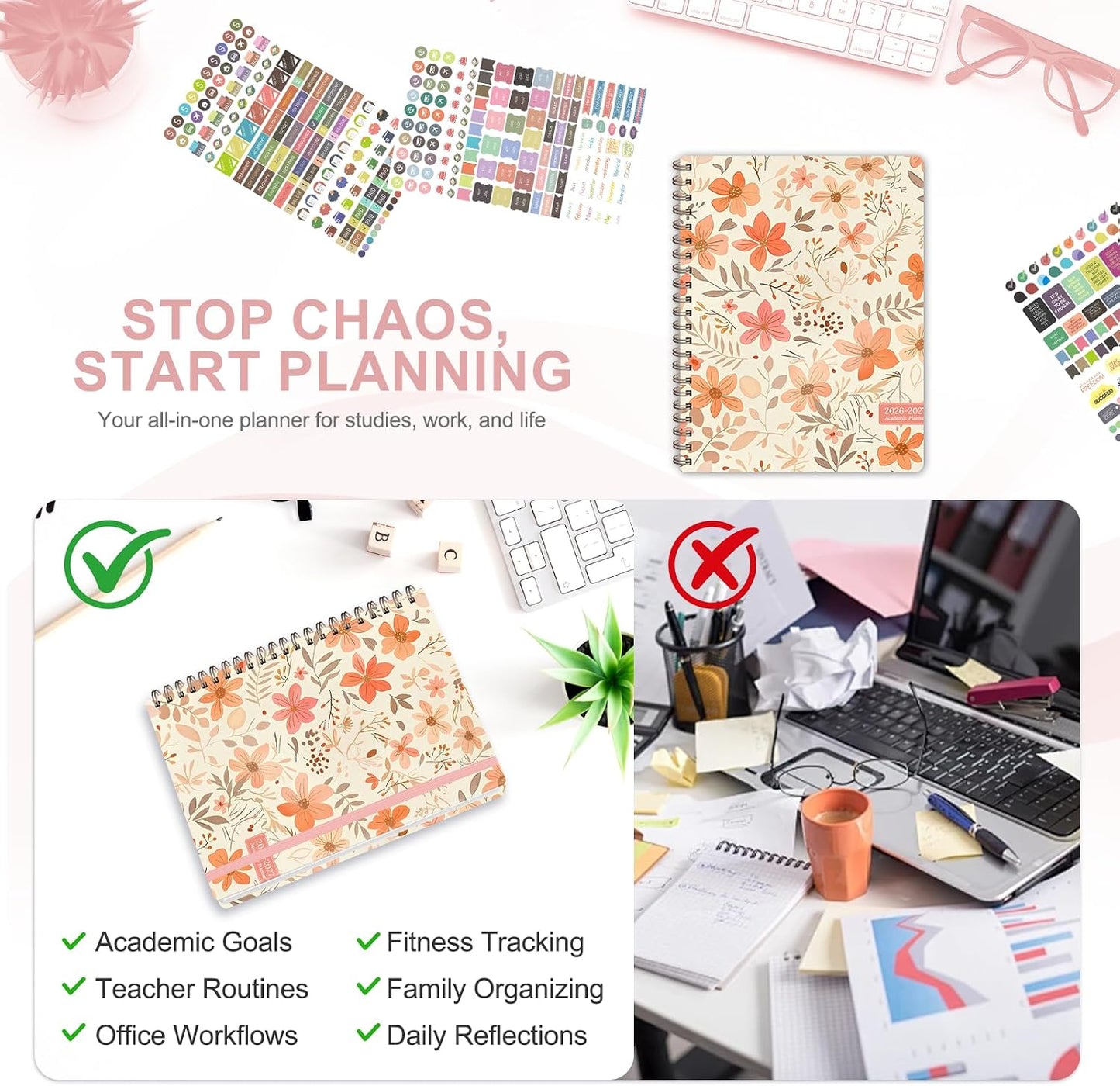 Planner 2026-2027, Weekly and Monthly Calendar Planner, JUL 2026 - JUN 2027 | A5(6.3'' x 8.5''), Hardcover, Agenda Book, Sprial Bound, Inner Pocket, Office and School Use