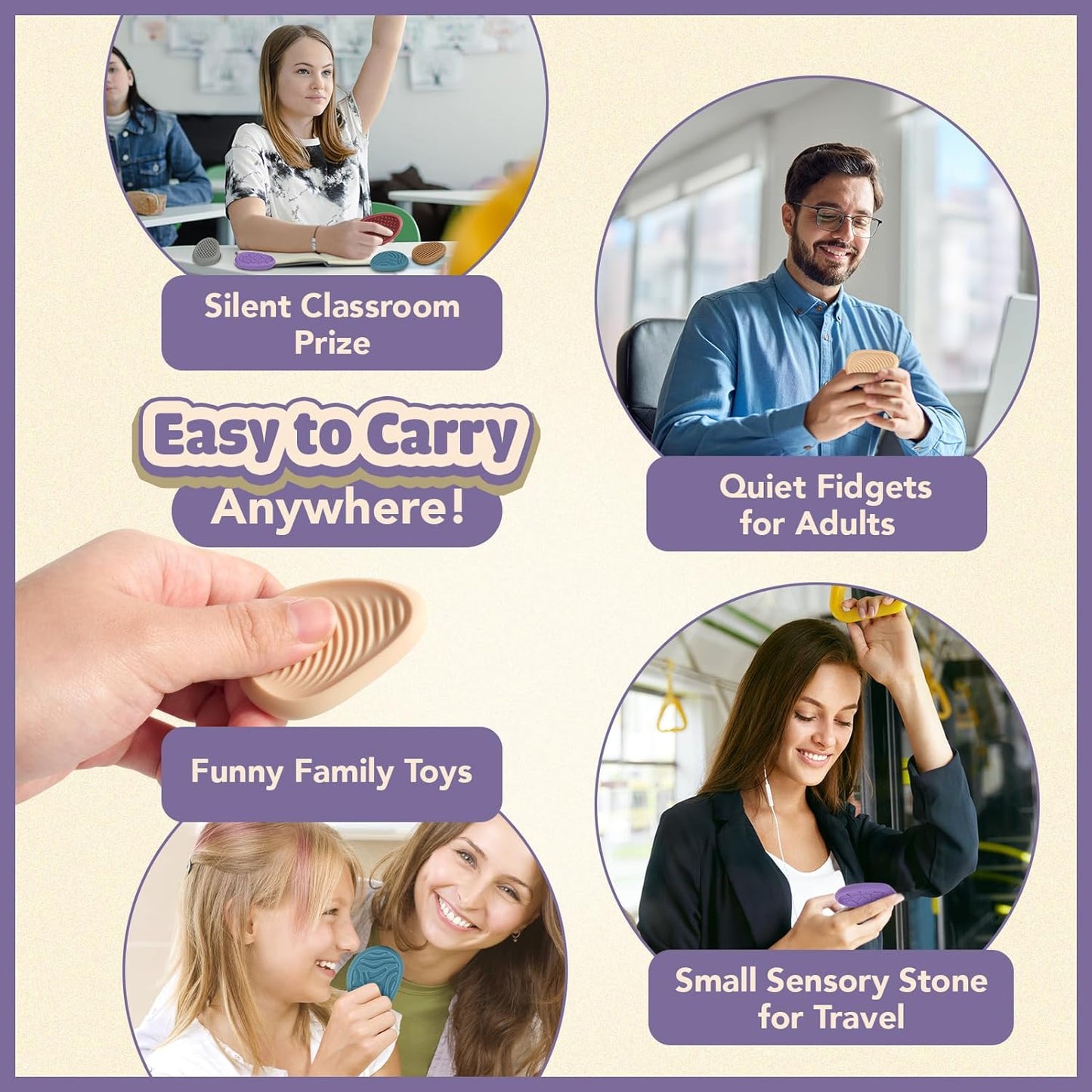Fidget Toys Adults Sensory Stone: 8 Pack Texture Worry Stone for Kids Calming - Sensory Autism Toys for Stress Relief - Quiet Small Fidgets for Classroom Prizes