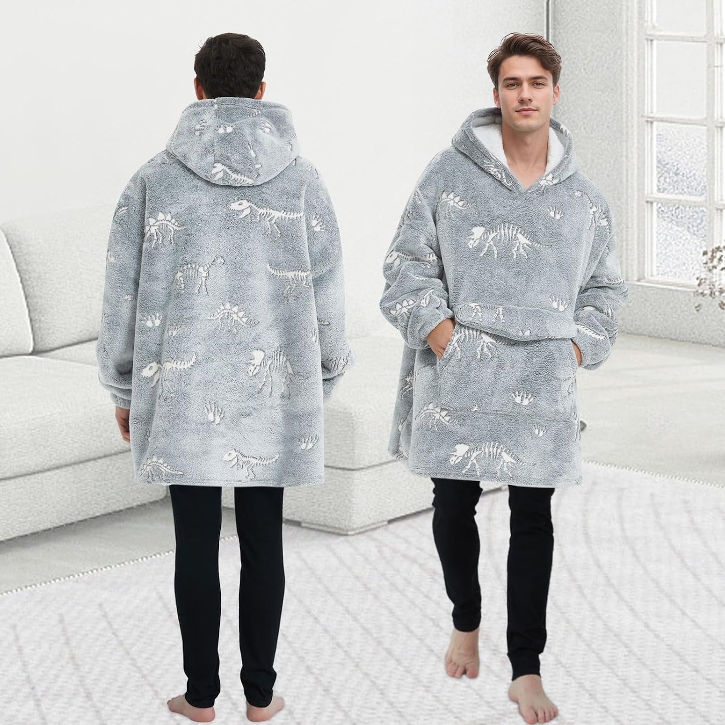 Mewkou Wearable Blanket Hoodie for Adult,Oversized Sherpa Fleece Blanket Hoodie for Women Men,Grey