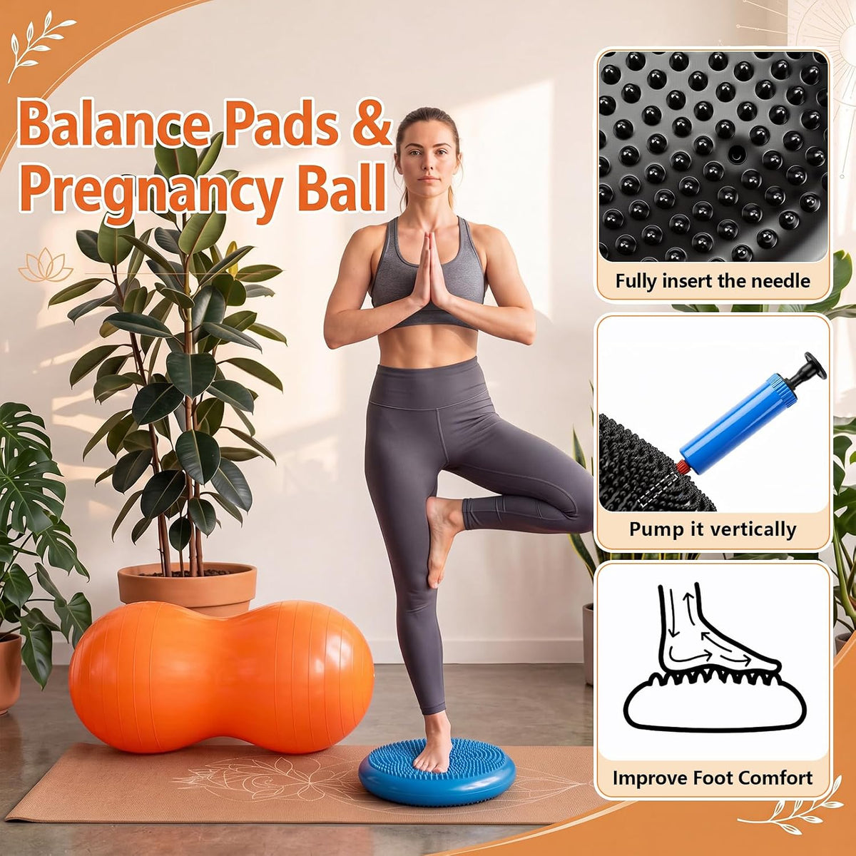 2 Pcs Peanut Ball and Wobble Cushion with Pump Set