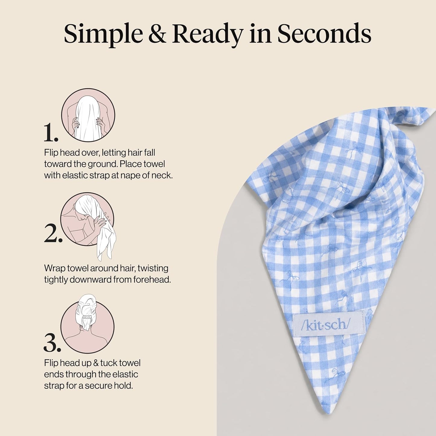 Kitsch Plush Microfiber Hair Towel Wrap for Women – Ultra Absorbent Microfiber Bath Towels for Wet, Curly, Long or Short Hair – Anti-Frizz Hair Wrap, Great Hair Care Gifts for Women