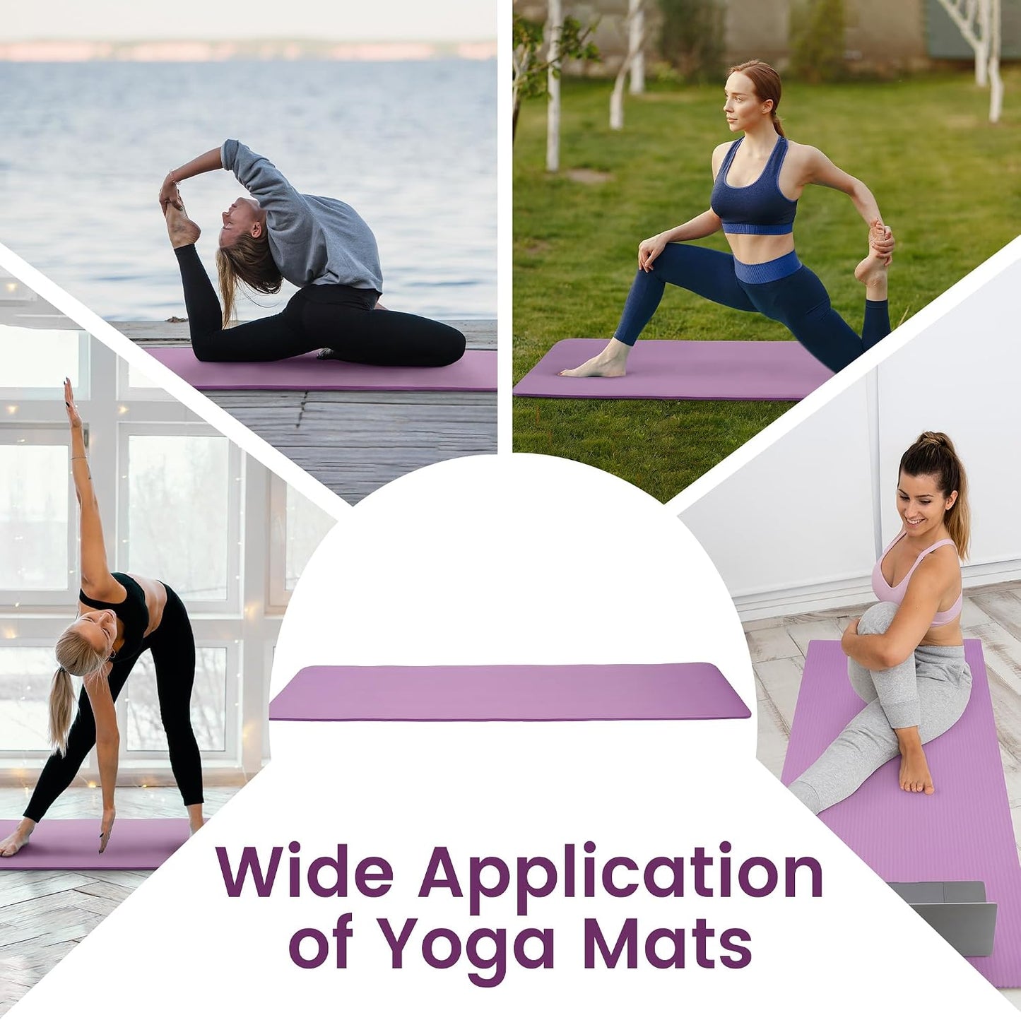 Fitvids Yoga Mat, 1/2-Inch Extra Thick High Density Exercise Mat, Anti-Tear Exercise Yoga Mat with Carrying Strap, Suitable for Various Yoga Exercises
