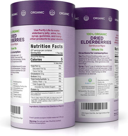USDA Organic Dried Elderberries 1lb, Black Elderberry Safe Packaging