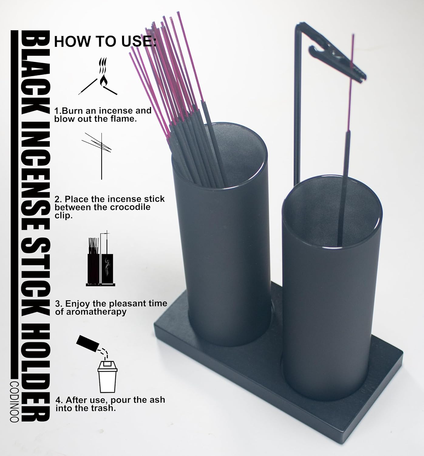 2 in 1 Incense Burner Holder for Sticks,Glass Incense Holder with Storage,Upside Down Incense Holder for Sticks with Glass Ash Catcher for Meditation Yoga Spa Room Home Decor[Full Black]