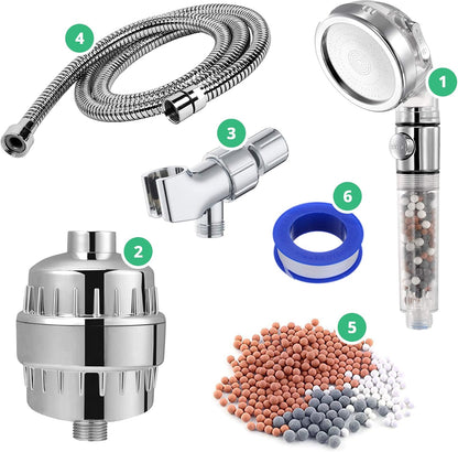 Original StoneStream Filtered Shower Head, Eco Power High Pressure Water Softener Showerhead with ON/OFF switch and Spa like Ionic beads for Dry Skin & Hair — 3 Spray Settings