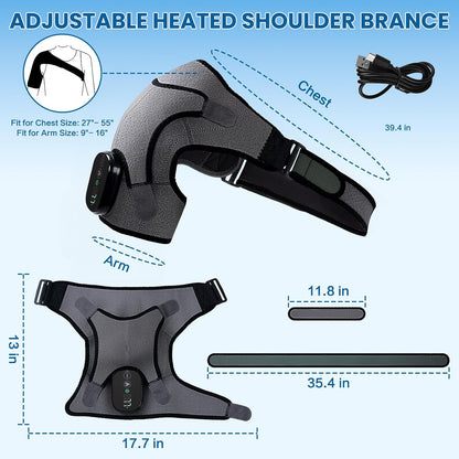 Cordless Shoulder Heating Pad & Massager, Electric Heated Shoulder Brace Wrap, Heating Pads for Rotator Cuff and Frozen Pain Relief,5000mAh Chargeable Powered, Men & Women(Black)