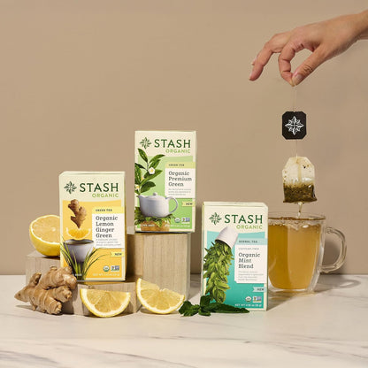 Stash Tea Organic Lemon Ginger Green Tea, Caffeinated, Non-GMO Project Verified, Serve Hot or Iced, 96 Tea Bags, 16 count (6 pack)