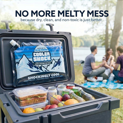 Cooler Shock Reusable Ice Packs for Cooler - Long Lasting Cold Freezer Packs for Coolers and Lunch Boxes - Cooler Ice Packs for Camping Gear, Fishing, Road Trips, Beach Must Haves