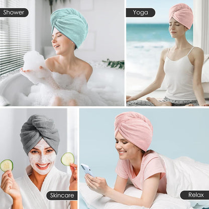 TENSTARS 5 Pack Thicken Microfiber Hair Towel Wrap for Women - Elastic Loop Design - 320GSM Coral Velvet - Quick Dry Hair Turban - 11x28 Inch (Pink)