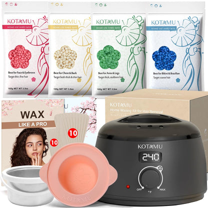 KOTAMU Waxing Kit for Women & Men, Pink Digital Wax Pot Warmer Hair Removal | Home Hard Wax Kit, Wax Machine, Face, Eyebrow, Bikini, Brazilian, Body, Sensitive Skin, 25 Accessories, Beginner-Friendly