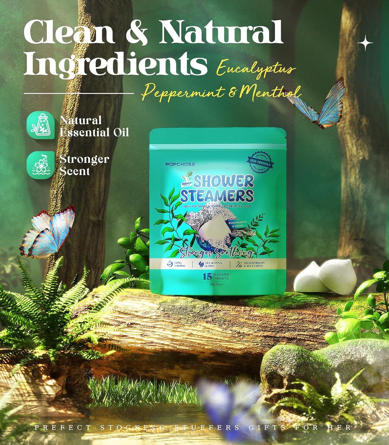 POPCHOSE Shower Steamers Aromatherapy 16 Pack, Valentines Day Gifts for Women & Men, Eucalyptus for Shower with Natural Essential Oils- Quick Relief Nasal Congestion, Home SPA & Self Care Relaxation