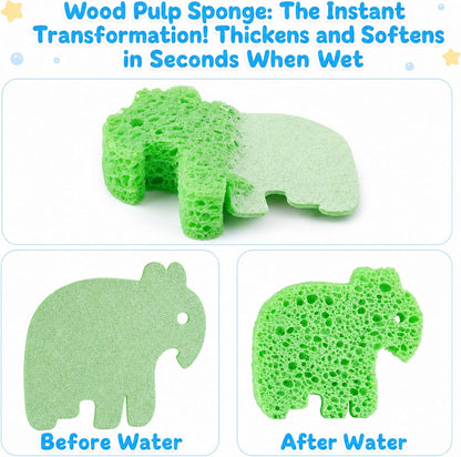 Yookat 3Pcs Cute Baby Bath Sponge Natural Soft Kids Bath Sponge with Cat Koala Elephant Shapes Plant Based Wood Pulp Cotton Shower Sponge for Infant Toddler Newborns