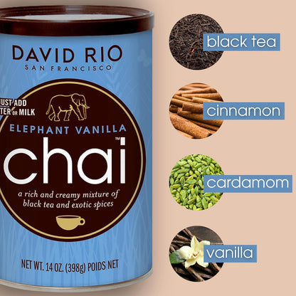 David Rio Elephant Vanilla Chai Tea Latte Mix, 14 Oz
