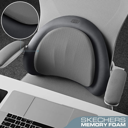 Skechers Lumbar Pillow Premium Memory Foam,Double-Layer-Office Chair Cushion for Tailbone Pain Relief,Butt Pillow for Office Chair,Car seat Cushion,Long Sitting Office Workers,and Car Drivers,Black