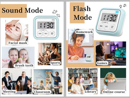 Timer, Kitchen Timers for Cooking Classroom Timer for Kids Teachers Magnetic Digital Timers 2 Pack, Black