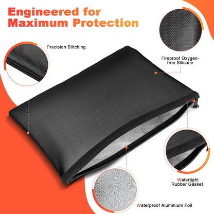 Fireproof Money Document Bag with Waterproof Zipper, 13.5" x 10"