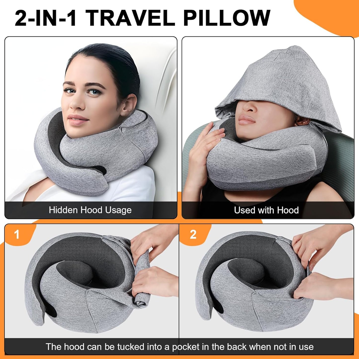 Travel Pillow - Hooded Neck Pillow Airplane Memory Foam Filling for Plane, Office, Cars Sleeping, Road Trip, Long Flights, Airplane Travel Essentials, Includes Eye Mask & Earplugs (Green)