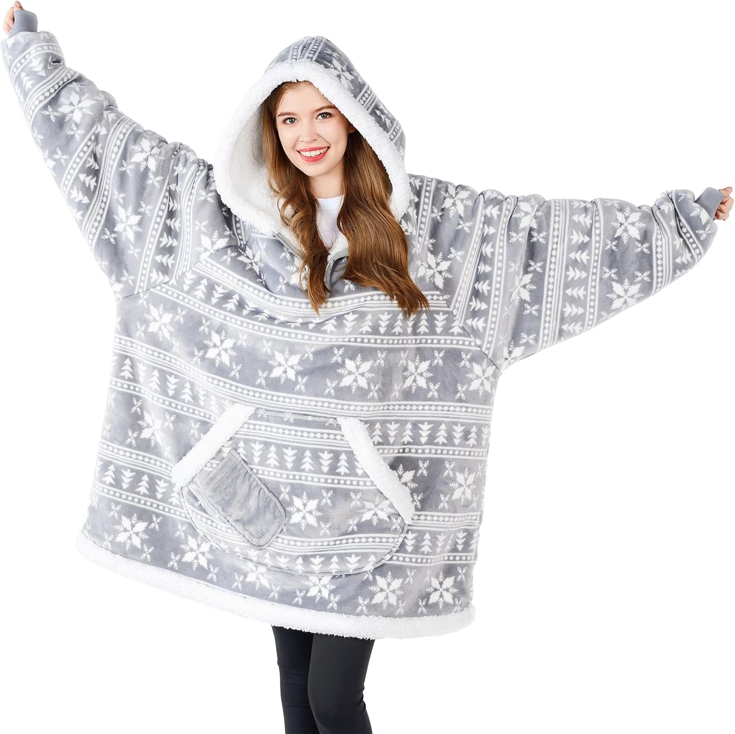 Giggling Getup Wearable Blanket Hoodie for Adults Gifts for Teen Girls Sister Women Sherpa Fleece Printed Hooded Blanket Sweatshirt Warm Cozy with Pocket & Sleeves Beige Cat