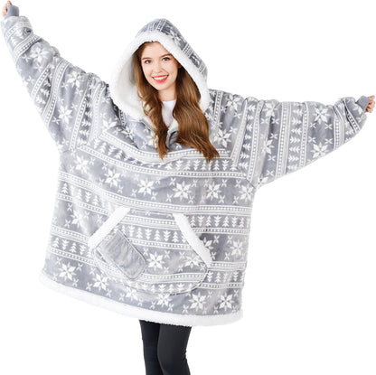 Giggling Getup Wearable Blanket Hoodie for Adults Gifts for Teen Girls Sister Women Sherpa Fleece Printed Hooded Blanket Sweatshirt Warm Cozy with Pocket & Sleeves Beige Cat