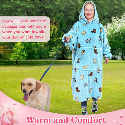 Waitu Wearable Blanket Sweatshirt Gifts for Women and Men, Warm and Cozy Giant Blanket Hoodie, Thick Flannel Blanket with Sleeves and Giant Pocket - Dark Gray