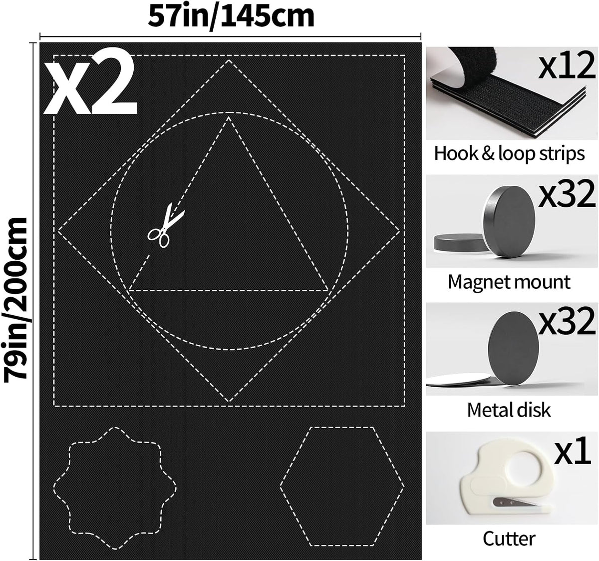 BKSAI 100% Blackout Curtains for Bedroom, Magnetic Portable Blackout Shades for Travel, Black Out Window Cover No Drill Cuttable for Bedroom, Nursery, Media Room, RV, 39x57 inch