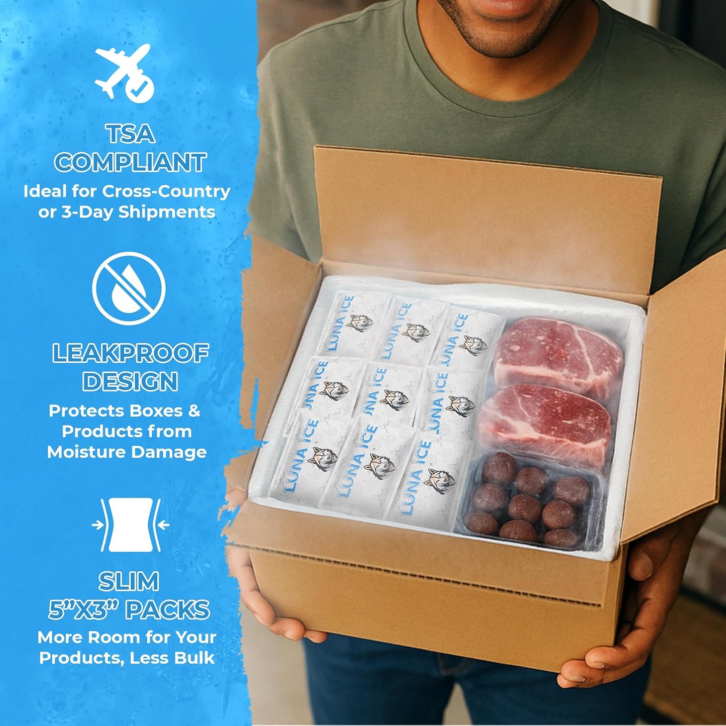 Dry Ice Packs for Shipping - Long Lasting ice Packs - 24+ Hour Freeze Power - BPA Free - 12 Pack Bulk 3 lb – Hielo Seco - Reusable Gel Bricks for Food