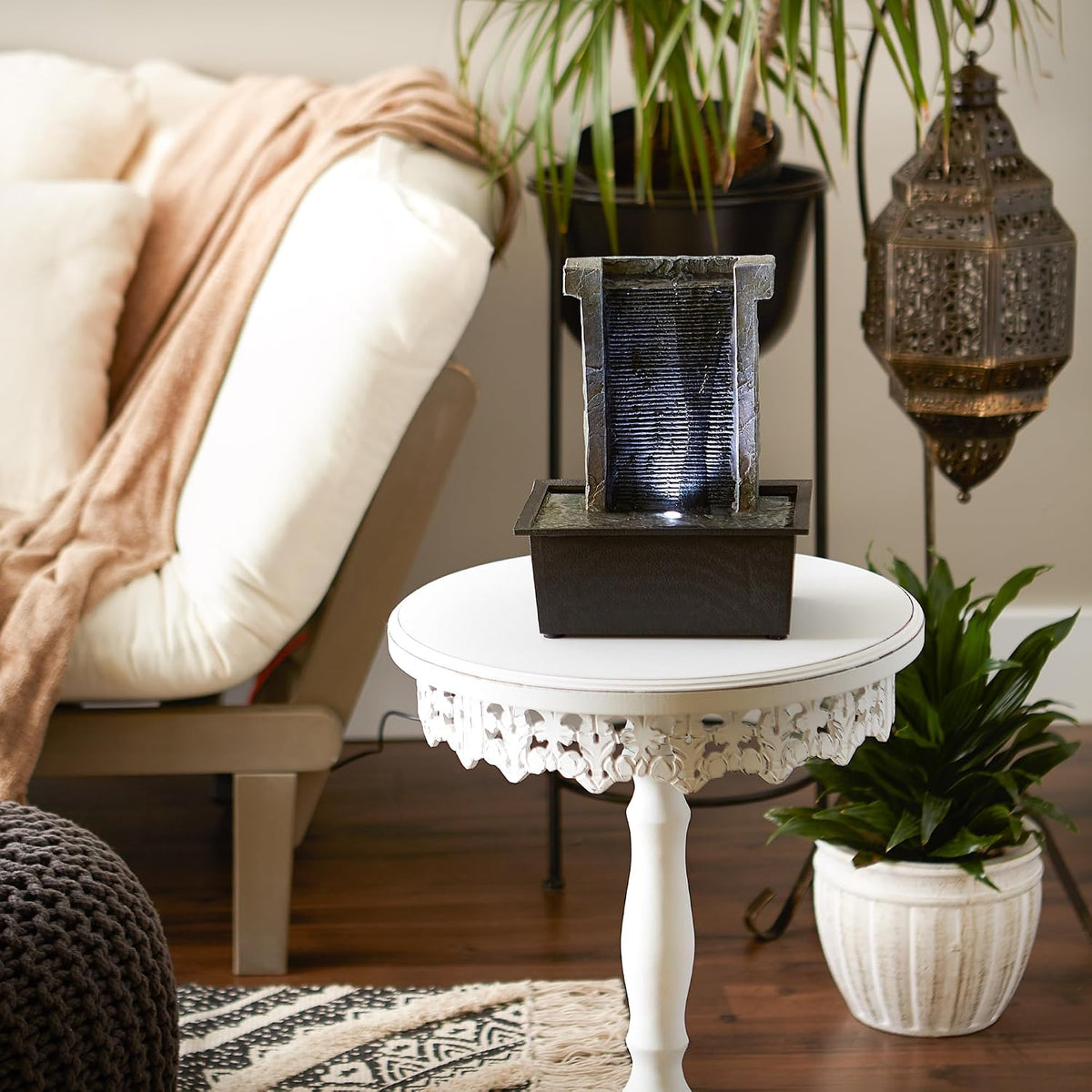 Zingz & Thingz Zen Collection Resin Tabletop LED Water Fountain, Four-Tier, 9.5x9.5x10