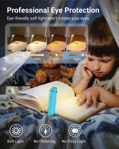DEWENWILS Book Reading Light, USB Rechargeable Booklight for Reading at Night, LED Clip On Book Lights for Kids, Bookworms, Blue Light Blocking, Amber + Warm White (Green)