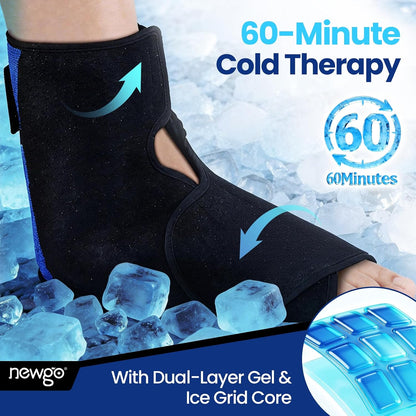 NEWGO Foot Ice Pack Wrap for Plantar Fasciitis, 60-Minute Long Lasting Heel Ice Pack with Ice Grids Design for Foot Surgery, Sprained Ankle, Heel Pain, Swelling