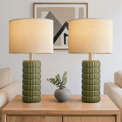 Seealle 23" Modern Ceramic Table Lamps Set of 2 - Table Lamps for Living Room, Farmhouse Bedside Night Stands Lamp for Bedroom, White Nightstand Lamps Set of 2, Desk Lamp for End Table Home Decor