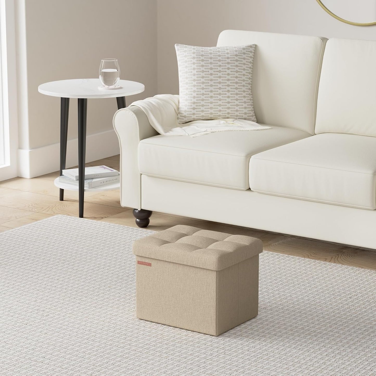 SONGMICS Mazie Collection - Small Folding Storage Ottoman, Foot Rest Stool, 12.2 x 16.1 x 12.2 Inches, 286 lb Load Capacity, for Living Room, Bedroom, Home Office, Dorm, Dark Gray ULSF102G01