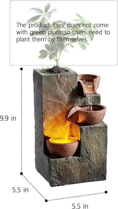 Tabletop Water Fountain – 3-Tier Rock Indoor Waterfall Fountain