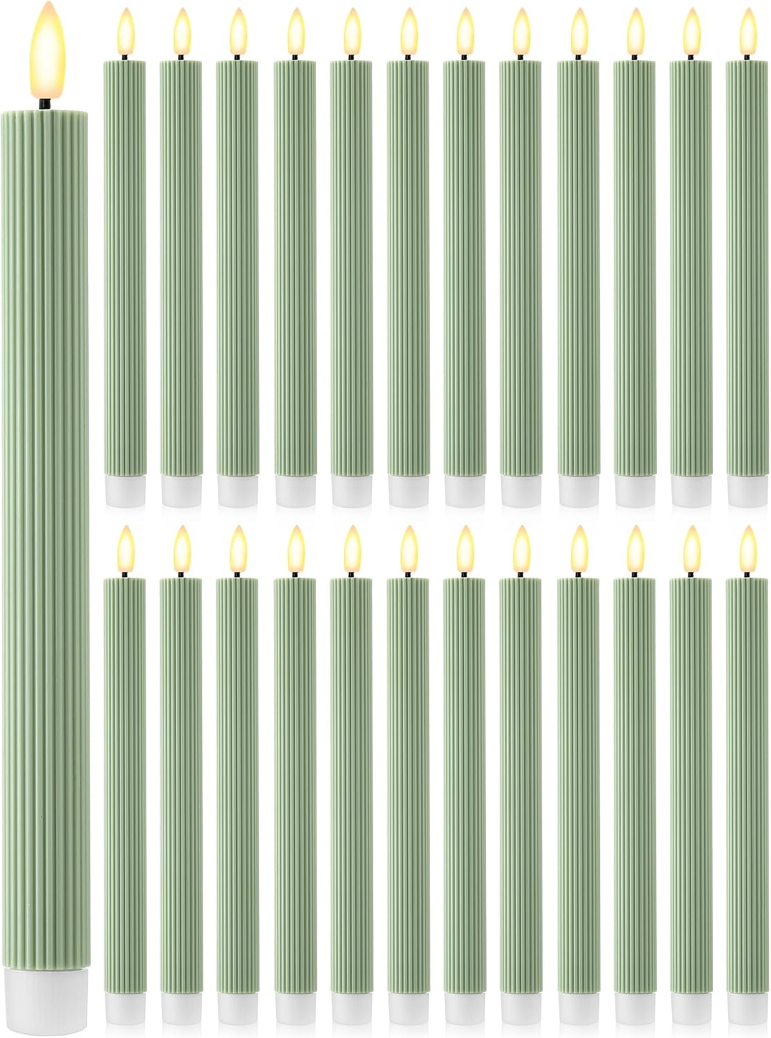 Treela 24 Pcs Flameless Taper Candles Battery Operated Bulk Fake Candles Light LED Candle Sticks Flickering Tapered for Easter Wedding Anniversary Decoration(Basic,11 Inch,Ivory)
