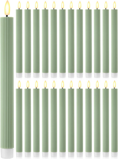 Treela 24 Pcs Flameless Taper Candles Battery Operated Bulk Fake Candles Light LED Candle Sticks Flickering Tapered for Easter Wedding Anniversary Decoration(Basic,11 Inch,Ivory)