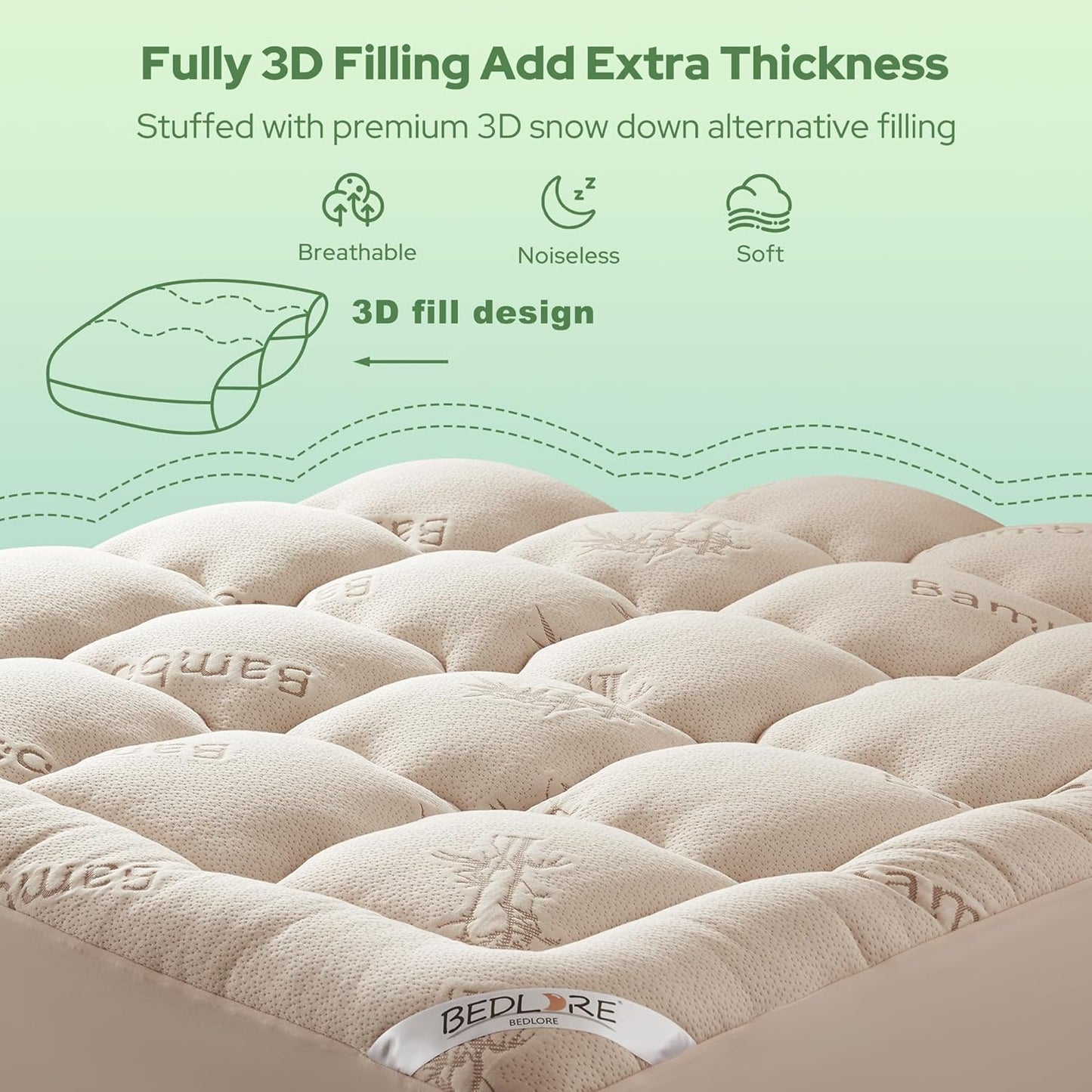BEDLORE King Mattress Topper Viscose Derived from Bamboo, Thick Pillow Top Mattress Pad with Stretchable Pockets for 6"-18" Mattress, Soft Breathable Mattress Topper for Back Pain Relief(Dark Gray)