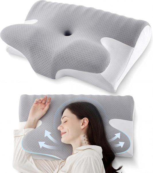 BDEUS Ergonomic Cervical Pillow for Side Sleepers, 2-in-1 Contour Orthopedic Memory Foam Pillow for Neck Shoulder Pain Relief, Sleep Apnea, Anti Snore, Pillow with Arm Rest, Head Cradle, Grey