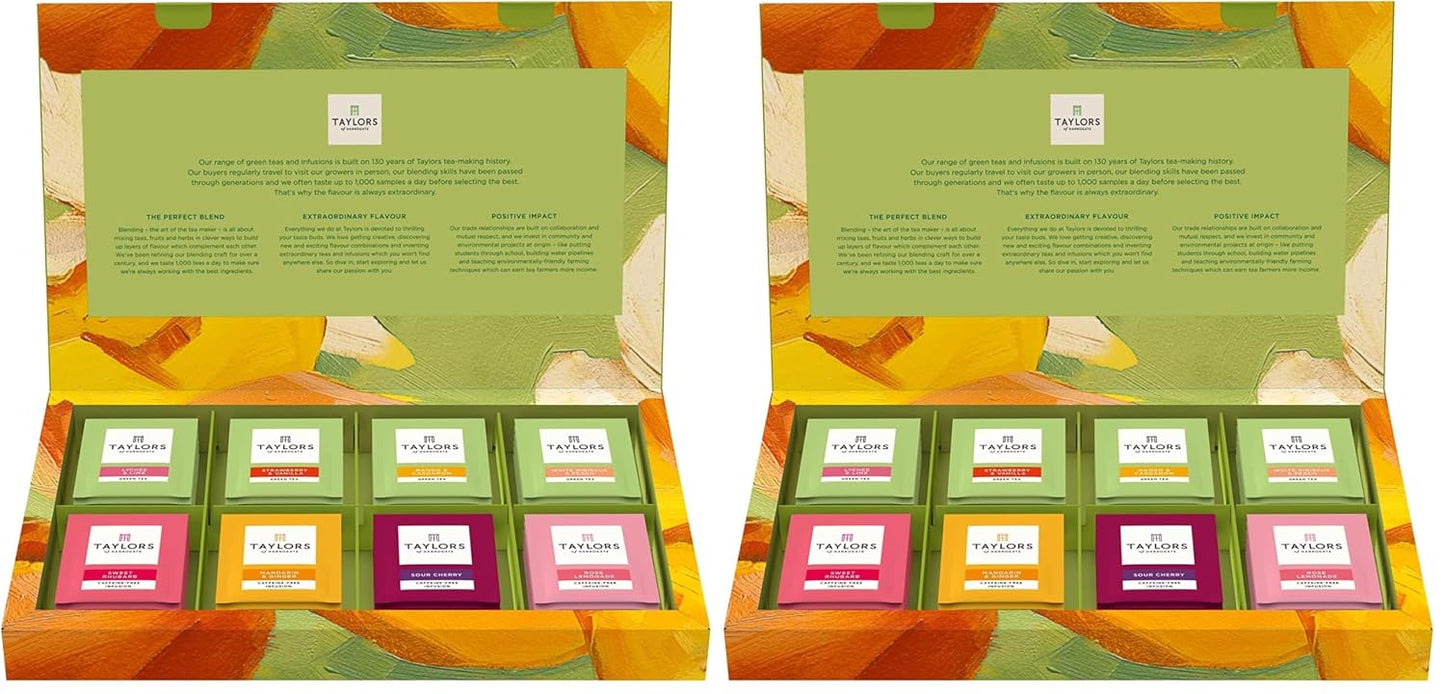 Taylors of Harrogate Assorted Green & Herbal Teas Sampler, Variety Pack Gift Box, Individually Wrapped Bags, 48 Count (Pack of 1), Premium Green & Herbal Teas, Mixed Caffeinated & Caffeine-Free Selection, 48 Teabags