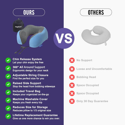 napfun Neck Pillow for Traveling, Upgraded Travel Neck Pillow for Airplane 100% Pure Memory Foam Travel Pillow for Flight Headrest Sleep, Portable Plane Accessories, Light Grey