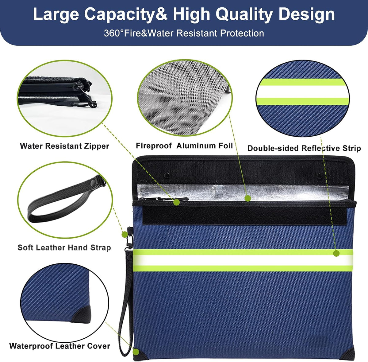 Upgraded Fireproof Money Bag,10 Layers of Heat Insulated Materials 6500°F