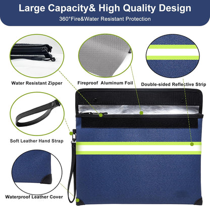 Upgraded Fireproof Money Bag,10 Layers of Heat Insulated Materials 6500°F