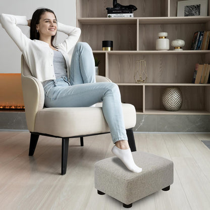 CAROLMADE Small Foot Stool Ottoman Footstool with Legs Under Desk Footrest for Living Room Bedroom and Office,Linen-Grey
