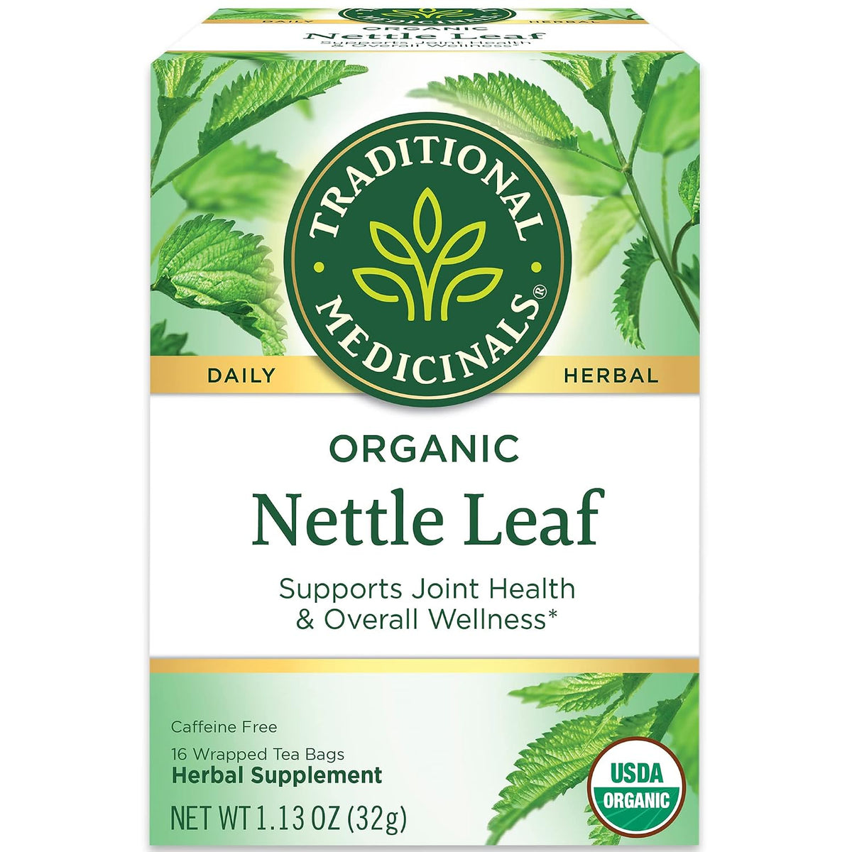 Traditional Medicinals Organic Nettle Leaf Herbal Tea, Supports Joint Health & Overall Wellness, (Pack of 3) - 48 Tea Bags Total