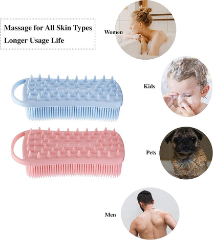 MtBoi 2 PC Silicone Body Scrubber, 2 in 1 Exfoliating Shower Bath Scrubber, Soft Silicone Loofah for Sensitive Skin, Shower Hair Scalp Massager, Easy to Clean, Lather Well (Grey&Black)